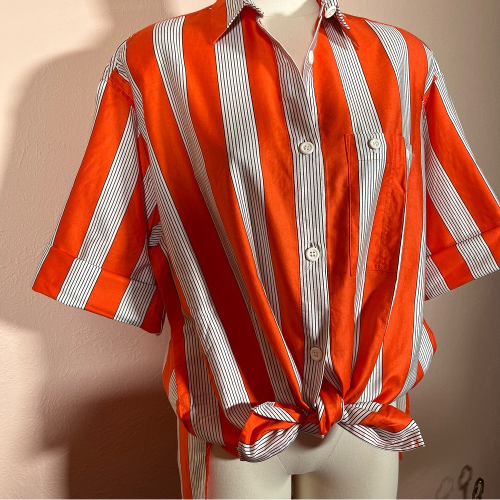Vintage Orange and White Striped Button Down Shirt